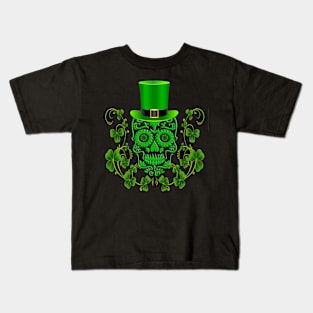 Green Saint Patricks Day Sugar Skull Kids T-Shirt